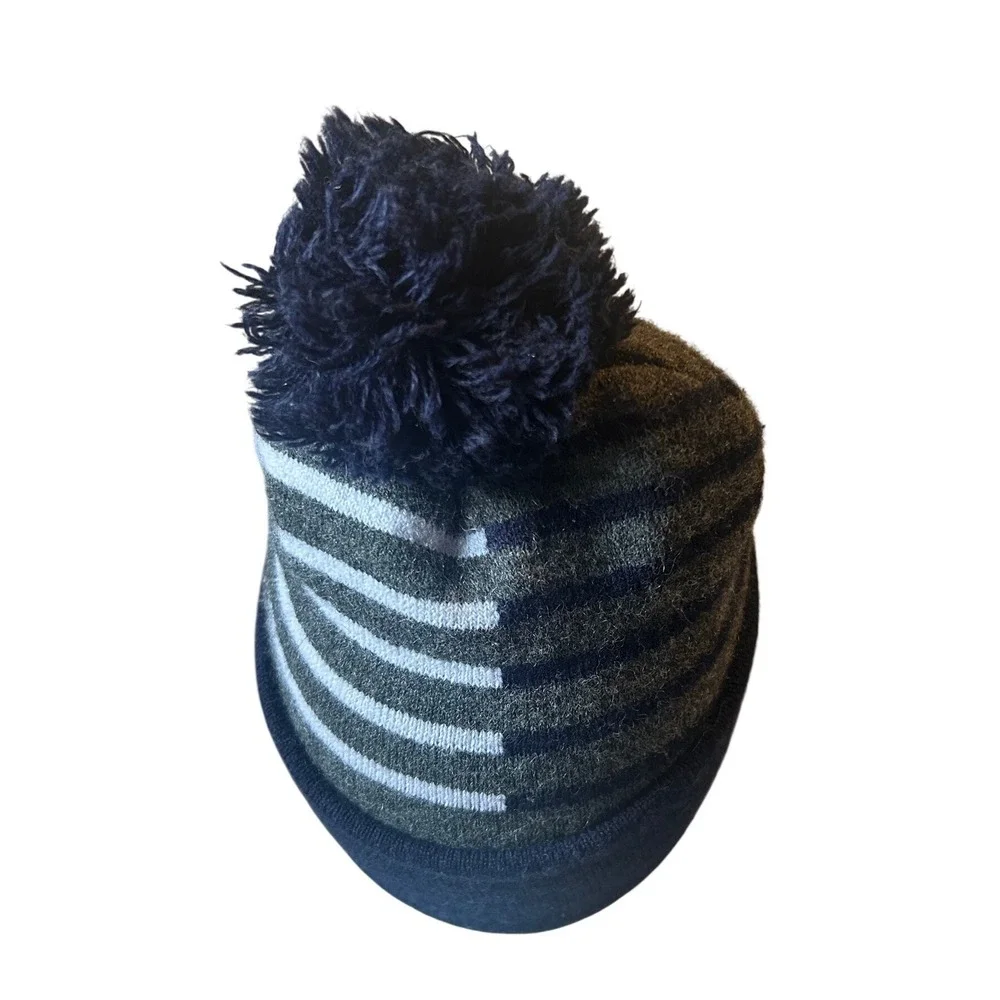 Detroit Lions Knit‎ Beanie Hat Pom Pom Navy Gold NFL Winter Size fits up to 22